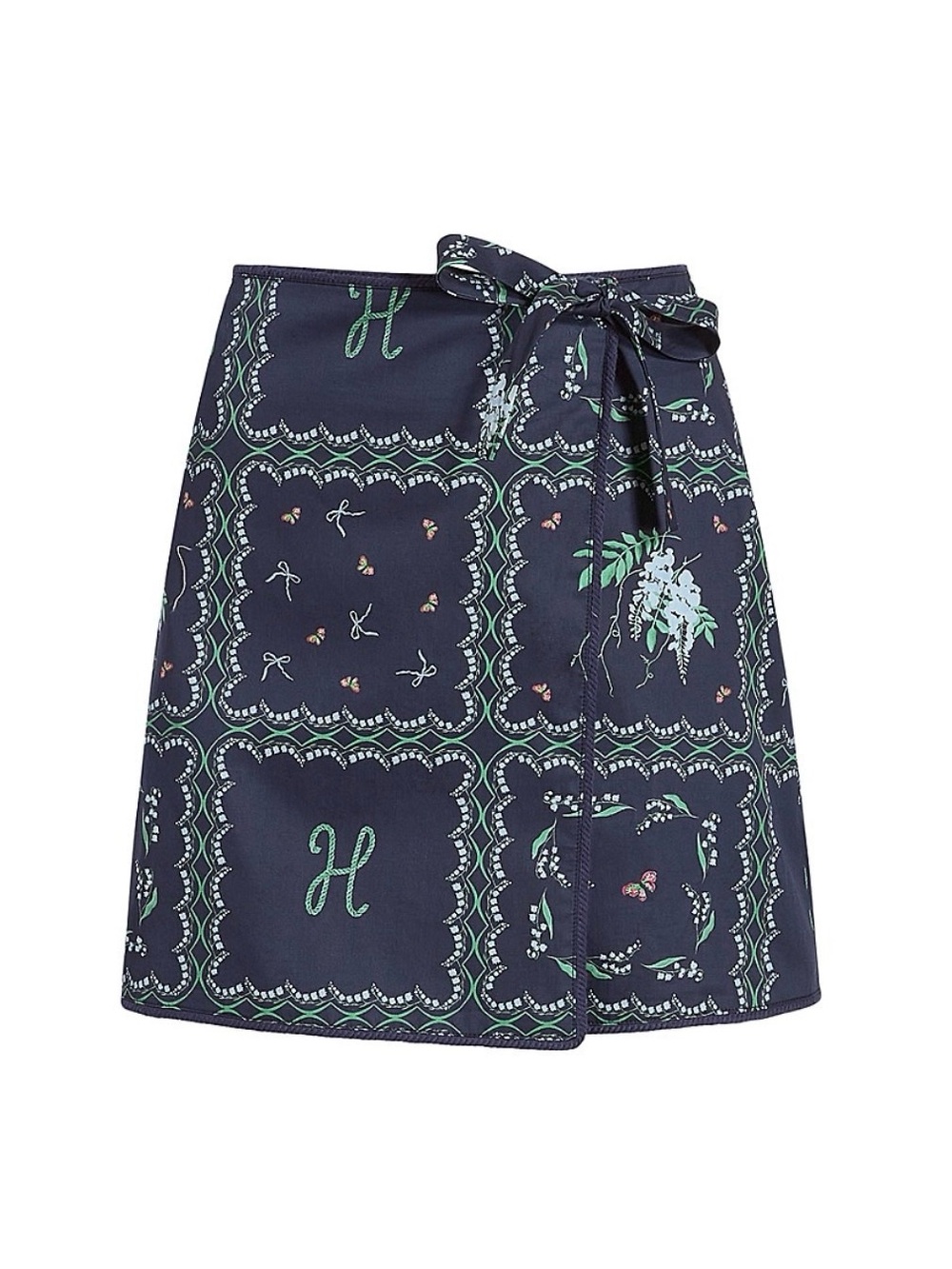 Hill House Navy Blue Printed Mini Skirt with Green & White Accents